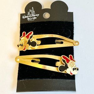 Pair Vintage Disney Minnie Mouse Hair Barrettes Gold Tone 90's Girls Womens